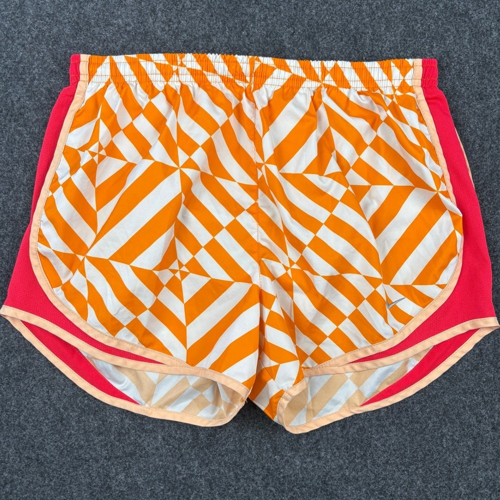 Nike Dri-FIT Running Shorts Womens Medium Orange White Geometric Pink Trim